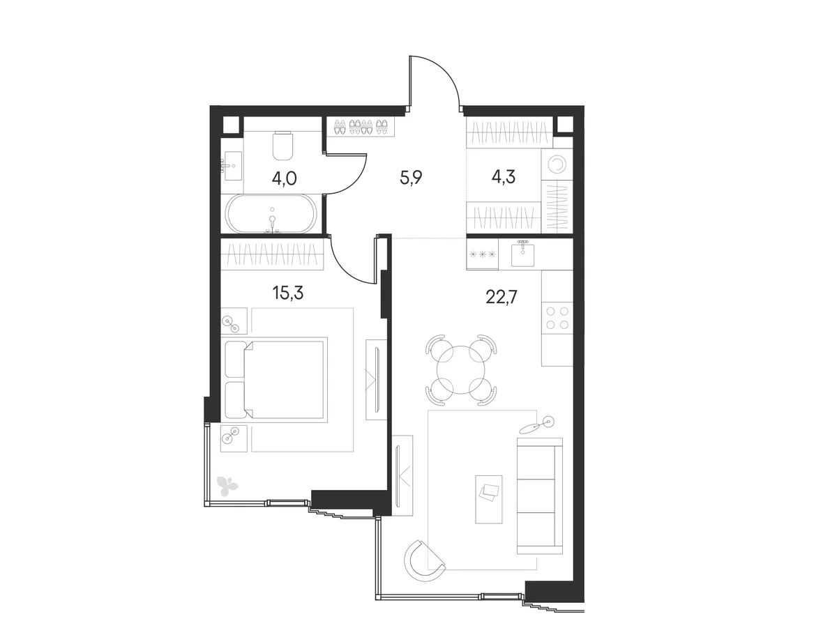 Планировка: Евродвушка 52,2 м² в ЖК «Клубный город на реке Примавера»