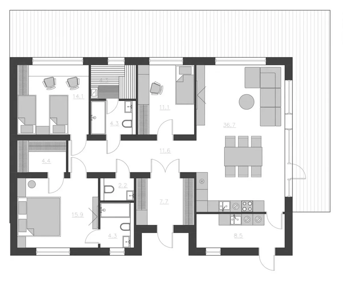 Планировка: Коттедж 125 м² в ЖК «Коттеджный поселок Terra Vitae. Новое Токсово»