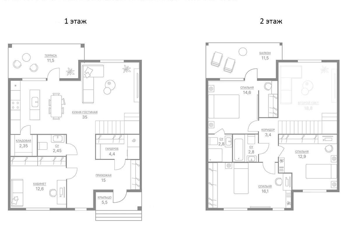 Планировка: Коттедж 114 м² в ЖК «Коттеджный поселок Ново-Соколово»