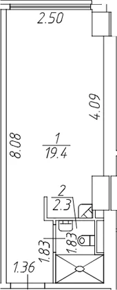 Планировка: Студия 21,7 м² в ЖК «Зум Черная Речка»
