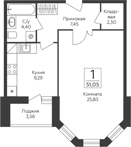 Планировка: 1-комнатная квартира 49,3 м² в ЖК «Пахра Сити»