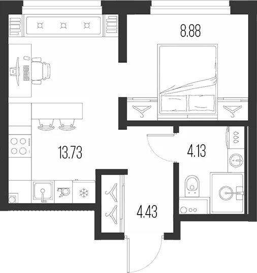 Планировка: 1-комнатная квартира 31,2 м² в ЖК «Новая земля»