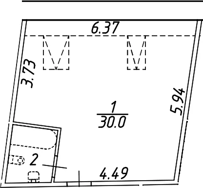 Планировка: Квартира 33,5 м² в ЖК «Печатника Григорьева 16/3»