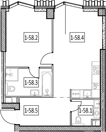Планировка: Евродвушка 50,8 м² в ЖК «Айс Тауэрс»