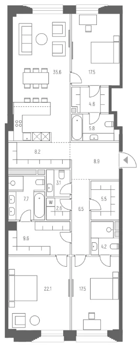 Планировка: Квартира евро-4 159,4 м² в ЖК «Веспер Кутузовский»