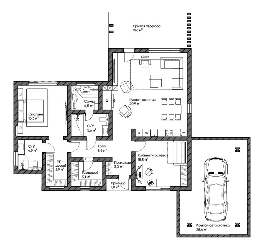 Планировка: Коттедж 110,4 м² в ЖК «Коттеджный поселок Villa Oivala»