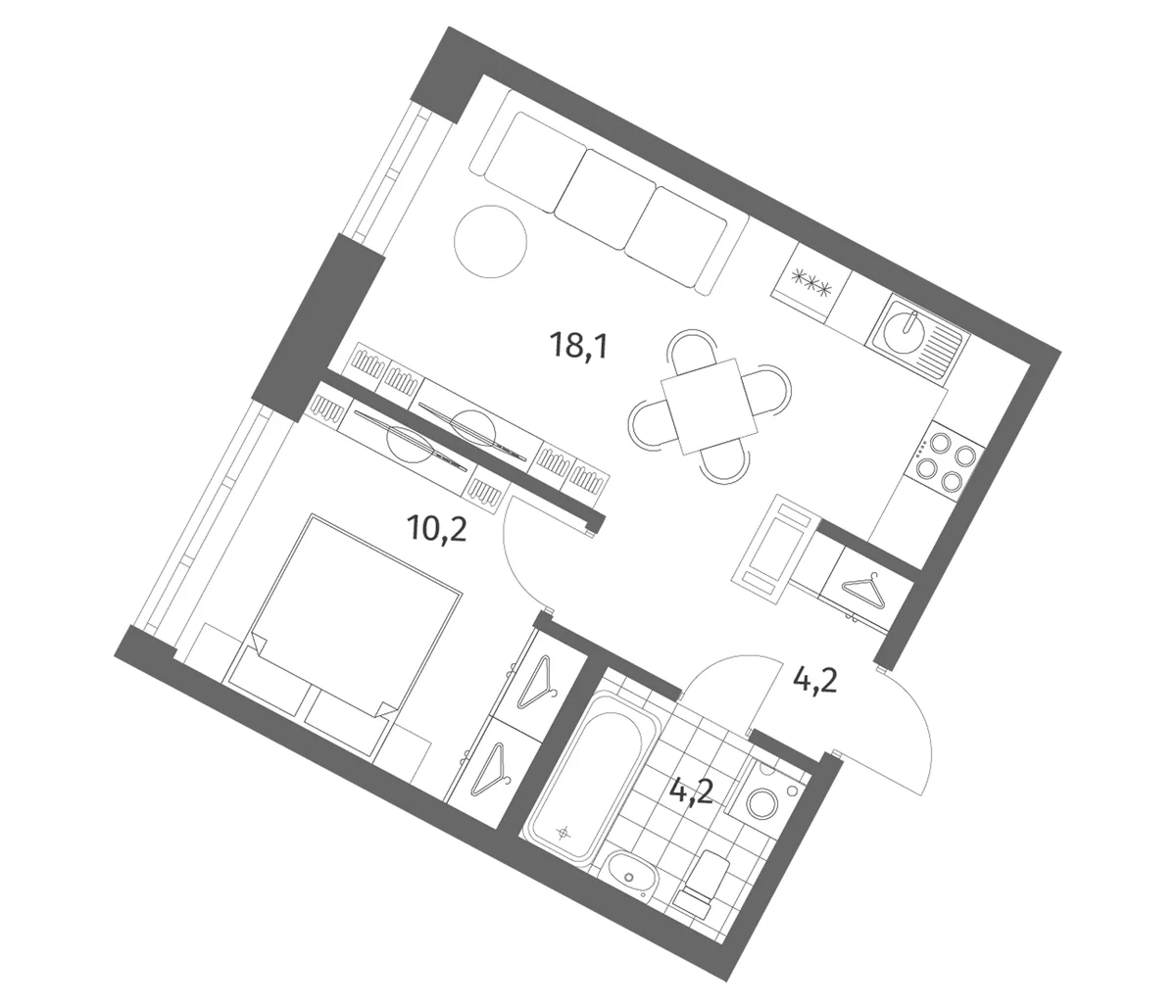 Планировка: Евродвушка 36,7 м² в ЖК «Новый Питер»