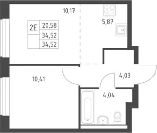 Планировка: Евродвушка 34,5 м² в ЖК «Горки Парк»