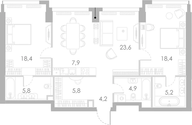 Планировка: Евротрёшка 94,2 м² в ЖК «Ривер Парк Кутузовский»