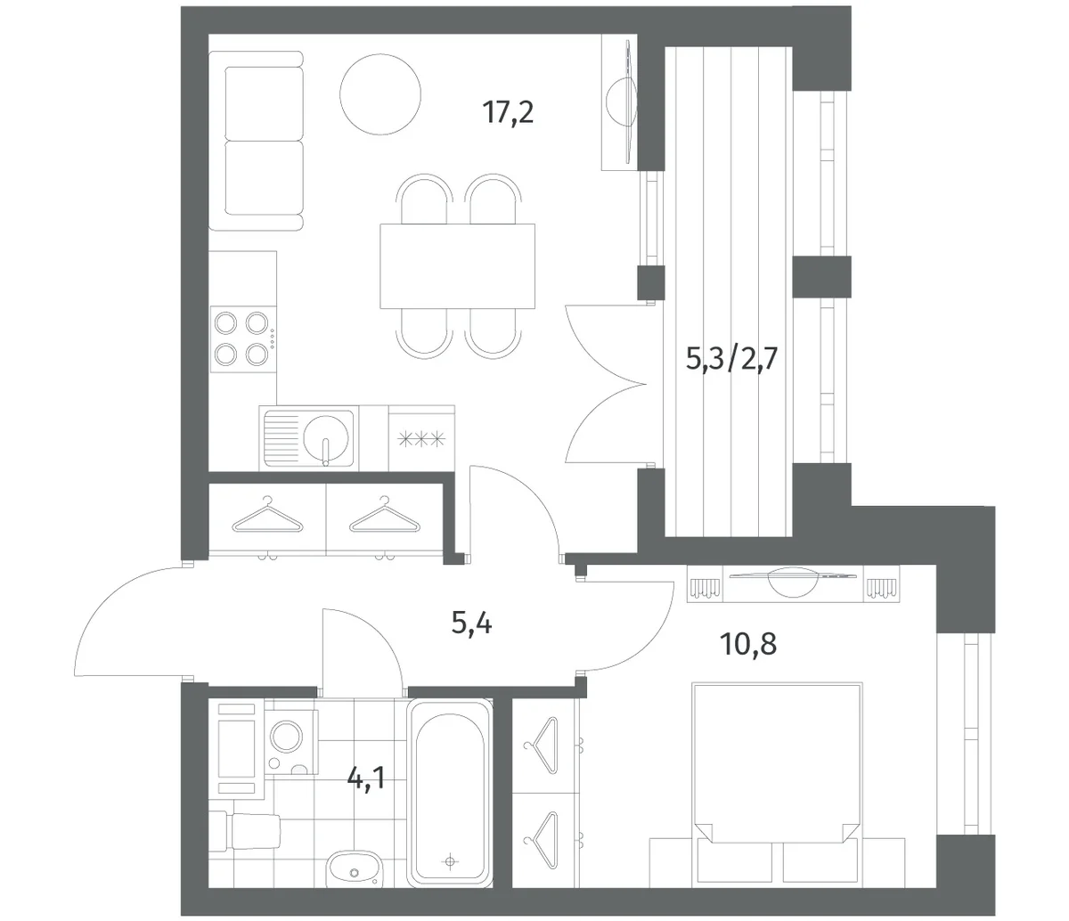 Планировка: Евродвушка 37,5 м² в ЖК «Новый Питер»