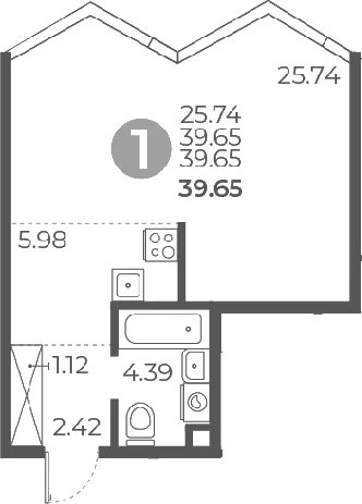 Планировка: Студия 39,7 м² в ЖК «Мневники от Гранель»