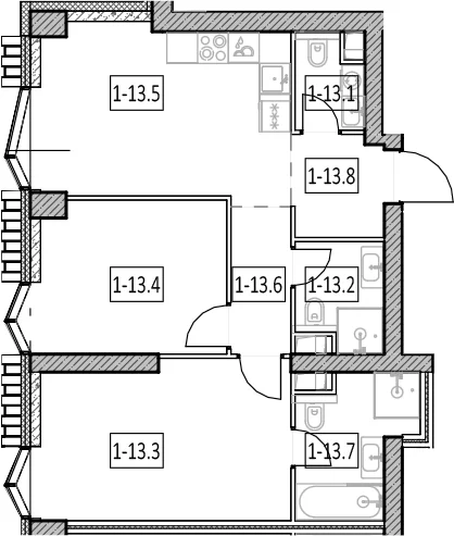 Планировка: Евротрёшка 61,8 м² в ЖК «Айс Тауэрс»