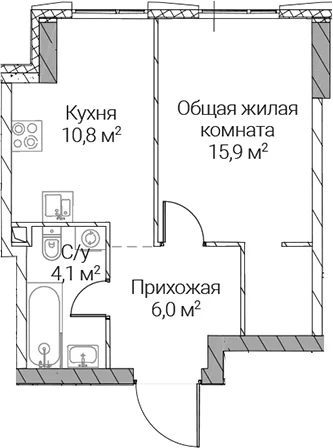 Планировка: 1-комнатная квартира 36,8 м² в ЖК «СЕЗАР СИЛИКА»