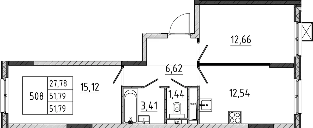 Планировка: 2-комнатная квартира 51,8 м² в ЖК «Поварово-Молодежный-2»