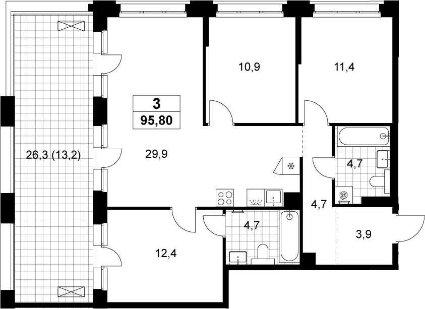 Планировка: Квартира евро-4 82,6 м² в ЖК «Хольм»