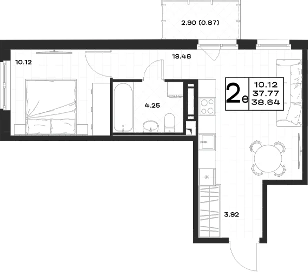Планировка: Евродвушка 37,8 м² в ЖК «Имена»