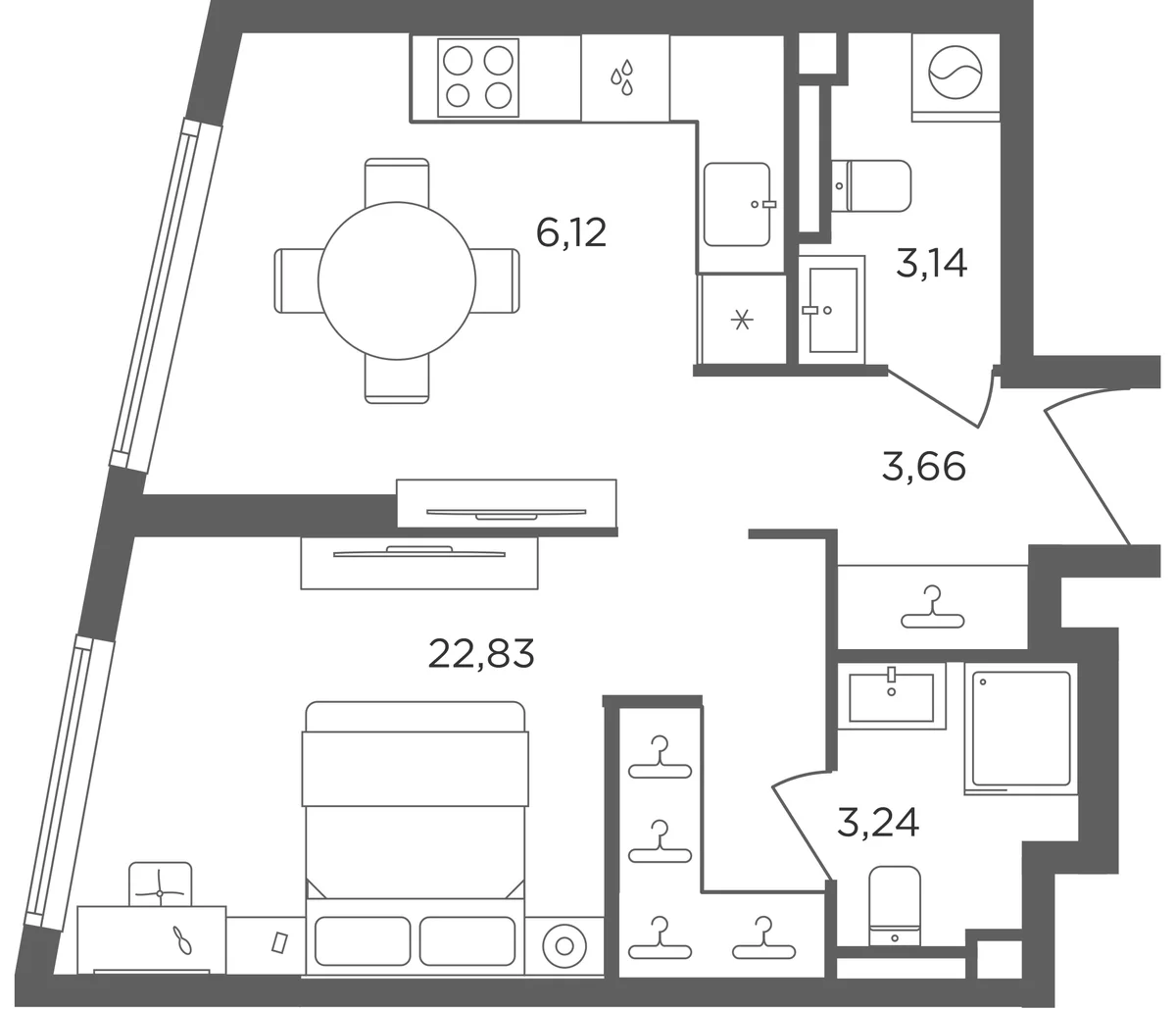 Планировка: Студия 39 м² в ЖК «Сикрет Гарден»