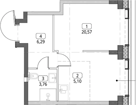 Планировка: Студия 35,7 м² в ЖК «СИТИДЗЕН»