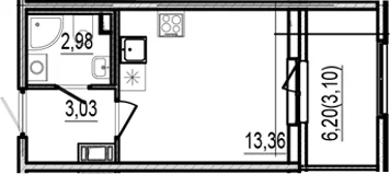 Планировка: Студия 19,4 м² в ЖК «Оптимист»