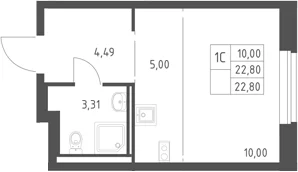 Планировка: Студия 22,8 м² в ЖК «Горки Парк»