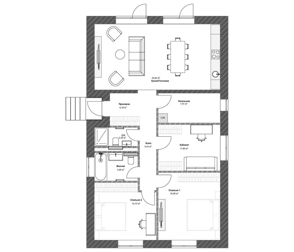 Планировка: Коттедж 107 м² в ЖК «Коттеджный поселок Сабурово Клаб»