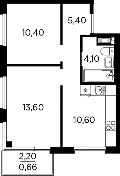 Планировка: 2-комнатная квартира 44,1 м² в ЖК «Плюс Пулковский»