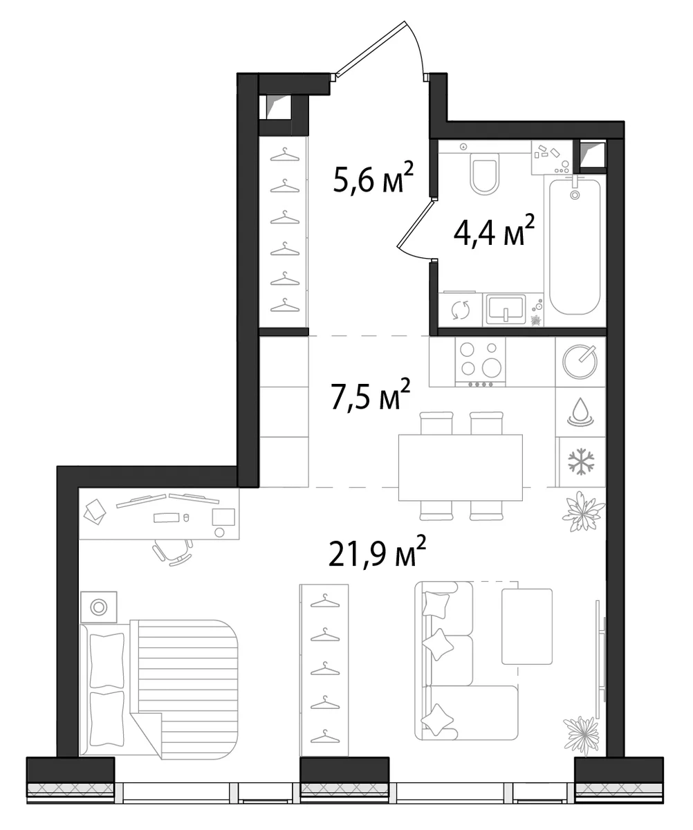 Планировка: Студия 39,6 м² в ЖК «Первый Нагатинский»