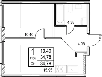 Планировка: Евродвушка 34,8 м² в ЖК «ID Murino III»