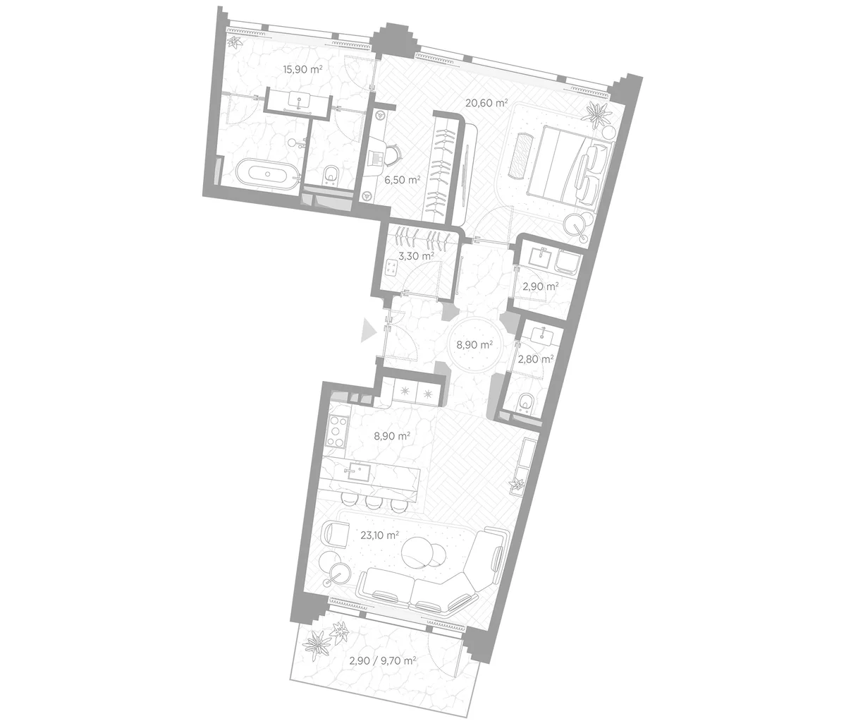 Планировка: Евродвушка 92,9 м² в ЖК «Николь»