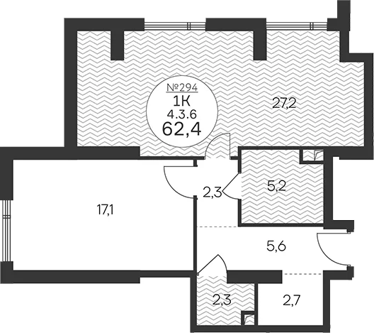 Планировка: Евродвушка 62,4 м² в ЖК «Клубный квартал КРЫЛАТСКАЯ 33»