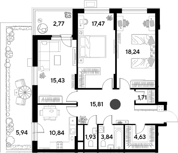 Планировка: 3-комнатная квартира 89,9 м² в ЖК «ЭВО»