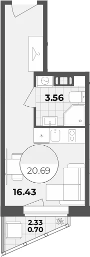 Планировка: Студия 20 м² в ЖК «Апарт-отель Лиговский 127»