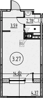Планировка: Студия 20,4 м² в ЖК «COSMOS SMART САНКТ-ПЕТЕРБУРГ ЮЖНЫЙ ОТЕЛЬ»