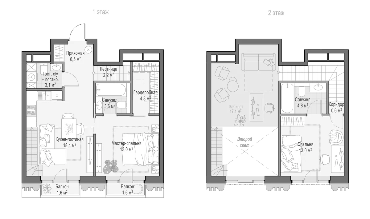 Планировка: Евротрёшка 71,9 м² в ЖК «Квартал Тишинский бульвар»