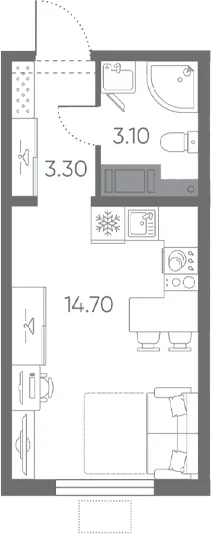 Планировка: Студия 21,1 м² в ЖК «Ручьи 2»