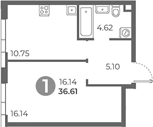 Планировка: 1-комнатная квартира 36,6 м² в ЖК «Нижегородская от Гранель»