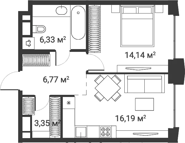 Планировка: 1-комнатная квартира 46,8 м² в ЖК «Первый Нагатинский»