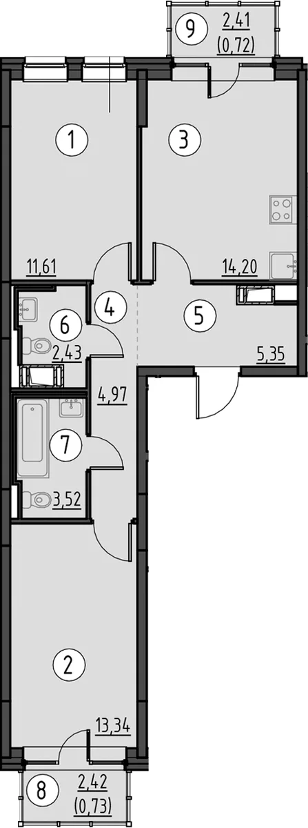 Планировка: 2-комнатная квартира 55,4 м² в ЖК «Новое Колпино»