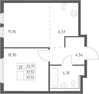 Планировка: Евродвушка 37,7 м² в ЖК «Пригород Лесное»