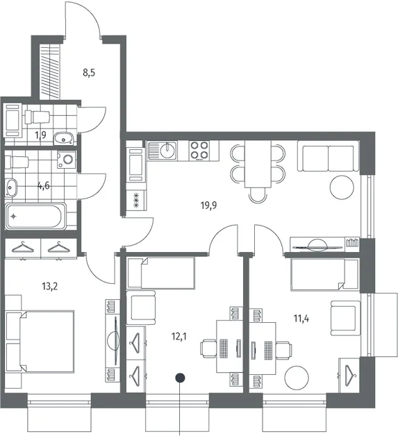 Планировка: Квартира евро-4 71,6 м² в ЖК «Парусная 1»