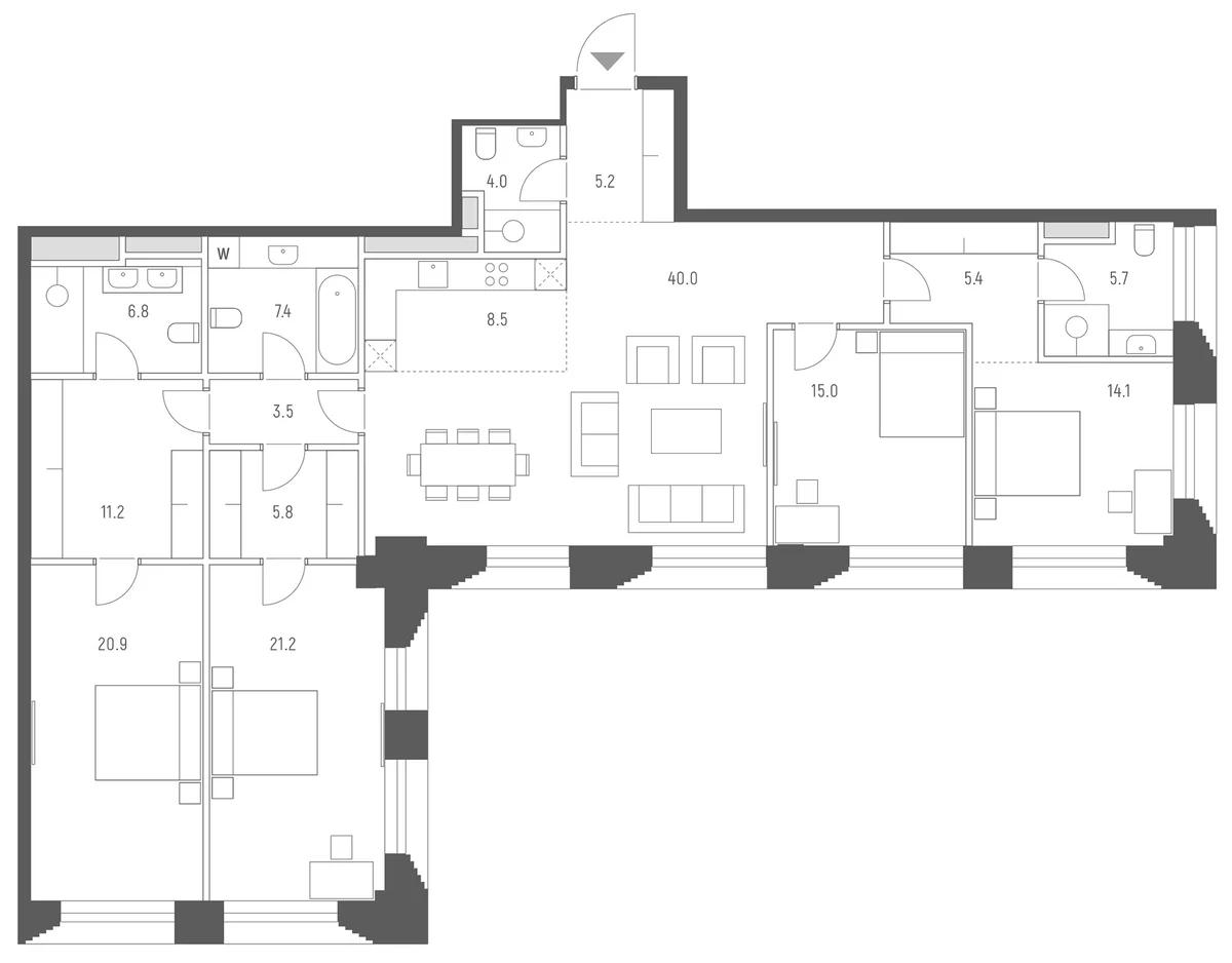 Планировка: Квартира евро-5 174,7 м² в ЖК «Веспер Кутузовский»