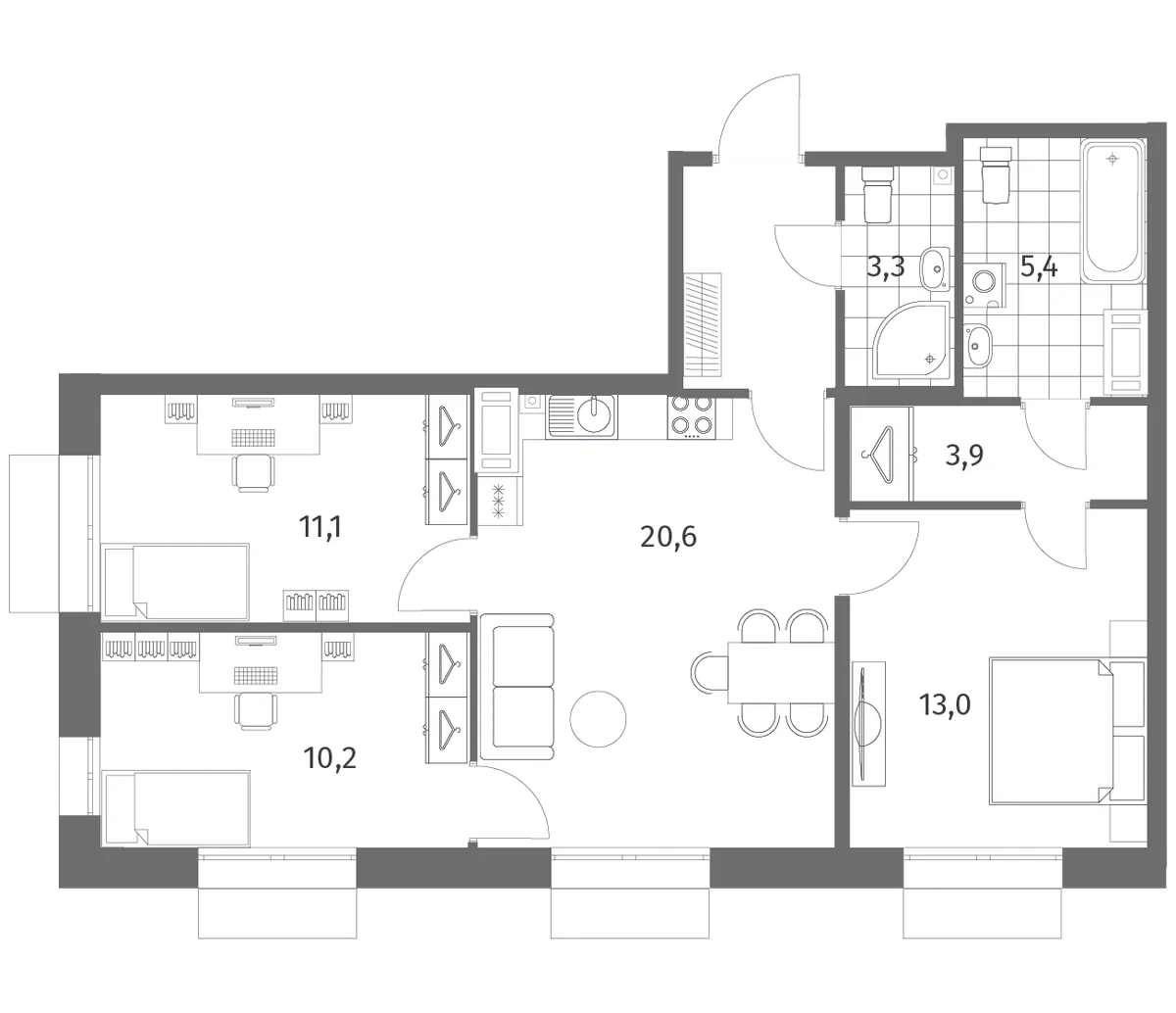 Планировка: Квартира евро-4 71,7 м² в ЖК «Парусная 1»
