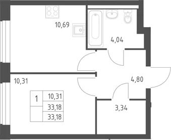 Планировка: 1-комнатная квартира 33,2 м² в ЖК «Горки Парк»