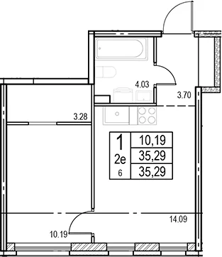 Планировка: Евродвушка 35,3 м² в ЖК «ID Murino III»