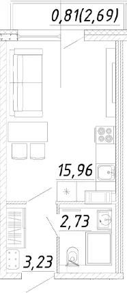 Планировка: Студия 21,9 м² в ЖК «Догма Юкки»