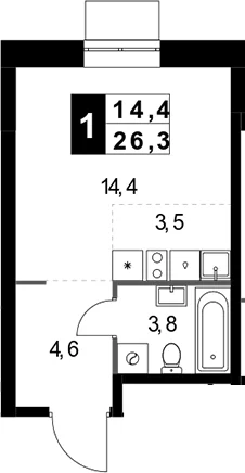 Планировка: Студия 26,3 м² в ЖК «1-й Измайловский»