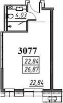 Планировка: Студия 26,9 м² в ЖК «Апарт-отель ЙЕС Приморский»