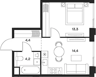 Планировка: Евродвушка 36,3 м² в ЖК «СОУЛ»