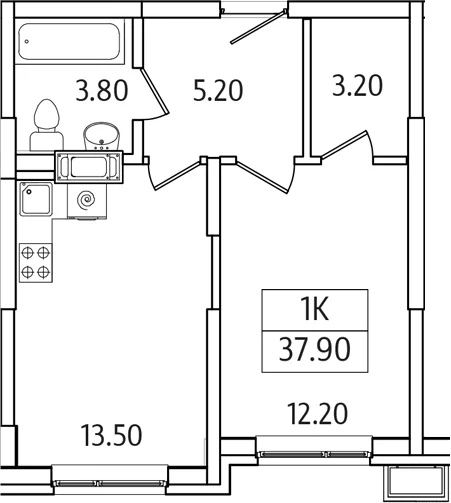 Планировка: 1-комнатная квартира 37,9 м² в ЖК «Видный Берег 2.0»