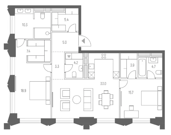 Планировка: Евротрёшка 111,8 м² в ЖК «Веспер Кутузовский»